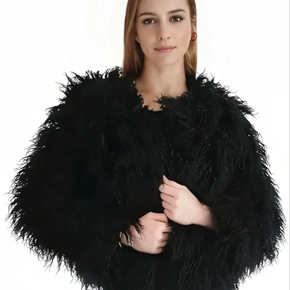 Women's Chic Black Faux Fur Jacket NEW US Size M - Picture 4 of 7